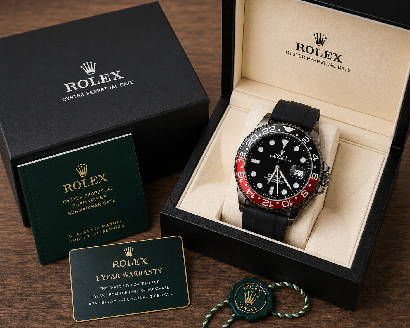 BLACK AND RED SUBMARINER ROLEX OYSTER PERPETUAL DATEJUST